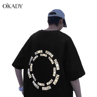 OKADY เสื้อยืดผู้ชายแฟชั่นแบรนด์อินเทรนด์ใหม่พิมพ์ลายแขนสั้นคู่สบาย ๆ คอกลมเสื้อยืดผ้าฝ้าย