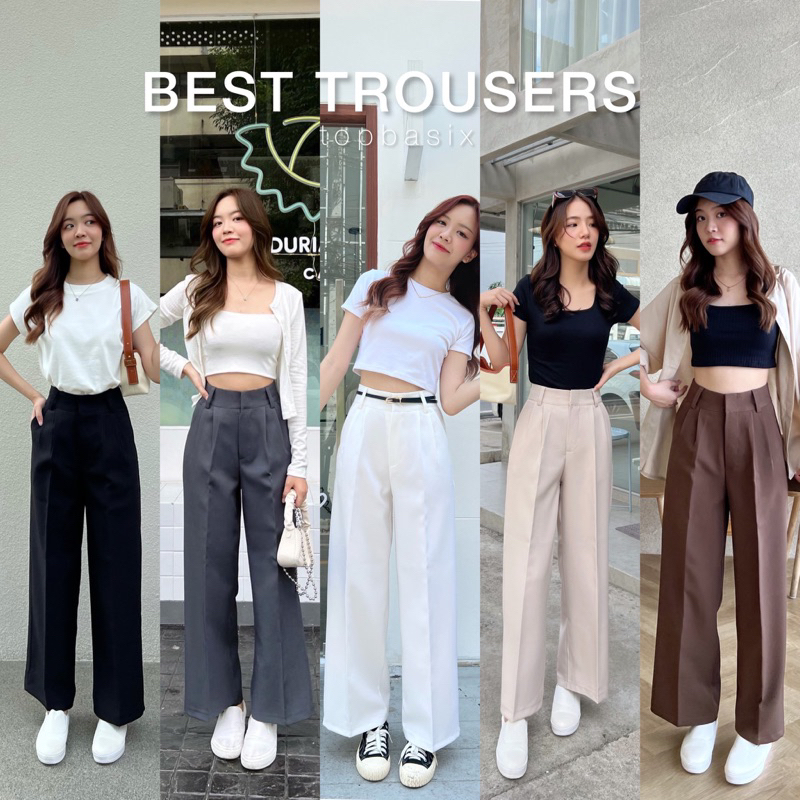 TOPBASIX - Best trousers กางเกงเอวสูง ขายาวทรงกระบอก