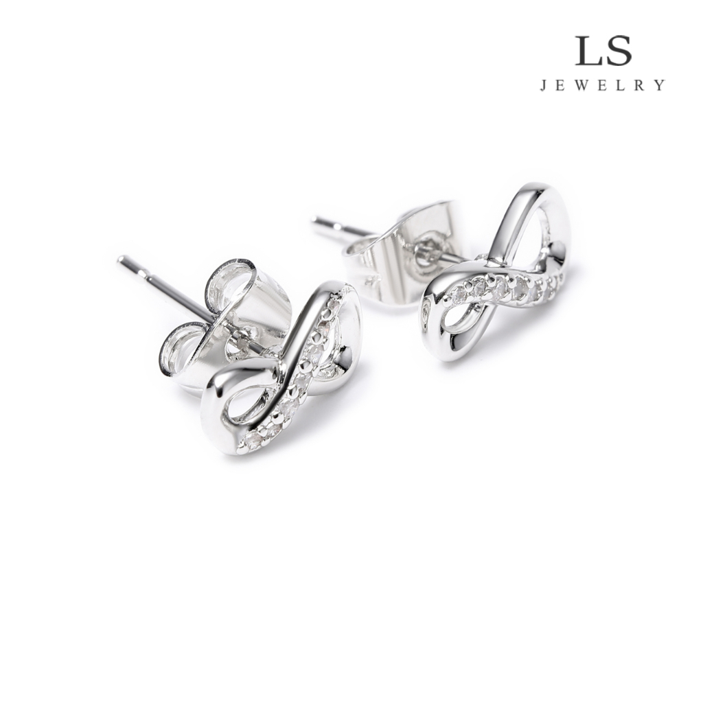 jewelry ต่างหูแพลตตินัม ต่างหูผู้หญิง ต่างหูสตั๊ดอินฟินิตี้ ของขวัญแฟชั่น e2338