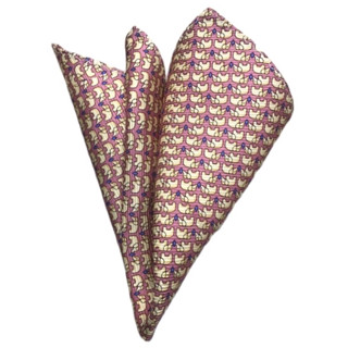 ผ้าเช็ดหน้า ( Pocket Square )ลายช้างเป็นผ้าไหม สีชมพูใส่กระเป๋าสูท   ขนาด 21 X 21 cm