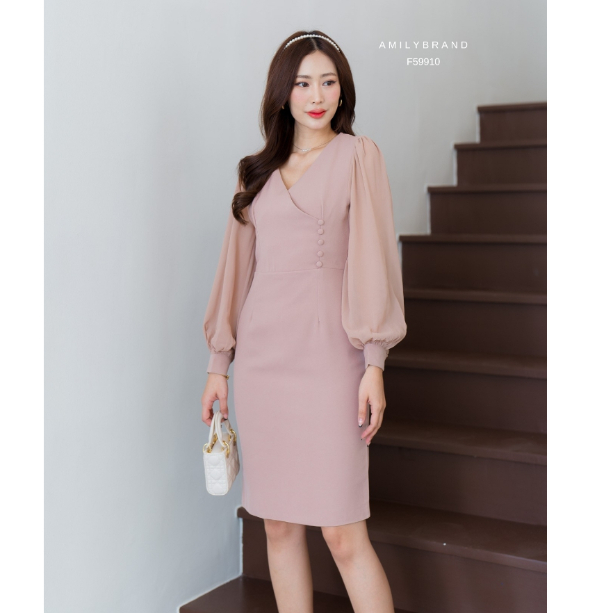 AmilyBrand เดรสแขนชีฟอง F10