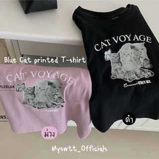 MYSWTT - Blue Cat printed T-shirt ป้าย wgwe