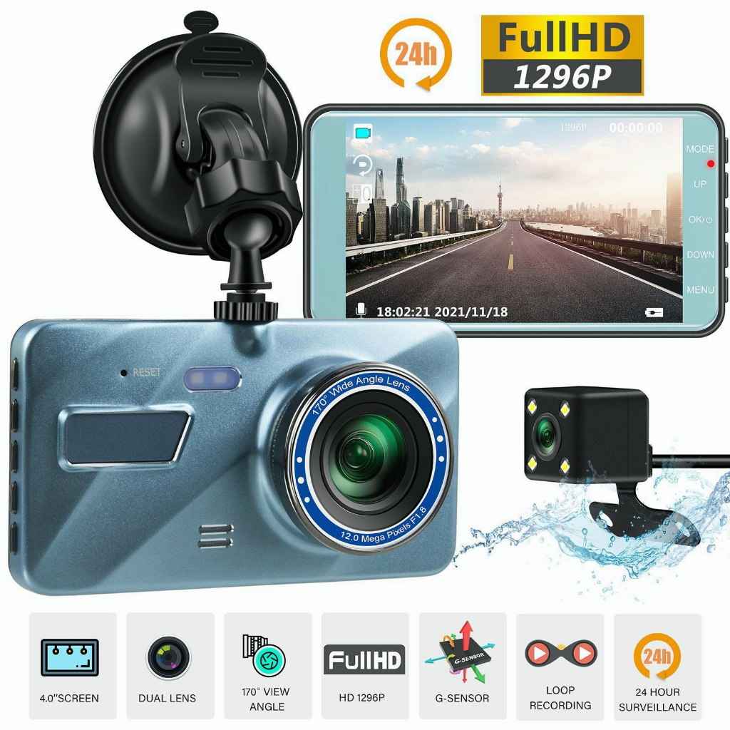 จัดส่งตลอด 24 ชั่วโมง กล้องติดรถยนต์ รุ่นใหม่ล่าสุด Full HD Car Camera หน้า-หลัง WDR+HRD หน้าจอใหญ่ 4.0 รุ่น A10