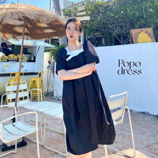 chuuchop_พร้อมส่ง(C7997)🫖☕️🎠Popo dress เดรสยาวดำแขนพองตุ๊กตา สไตล์มินิมอล