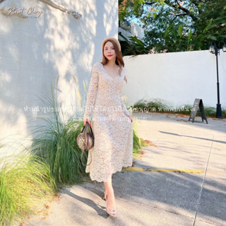 K006 : เดรสยาวลูกไม้ทั้งตัว (สีครีม / ไซต์ S)