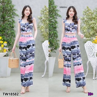 AK 18582 set 2 ชิ้นมัดย้อม เสื้อสายเดี่ยวมัด+ กางเกงขายาว