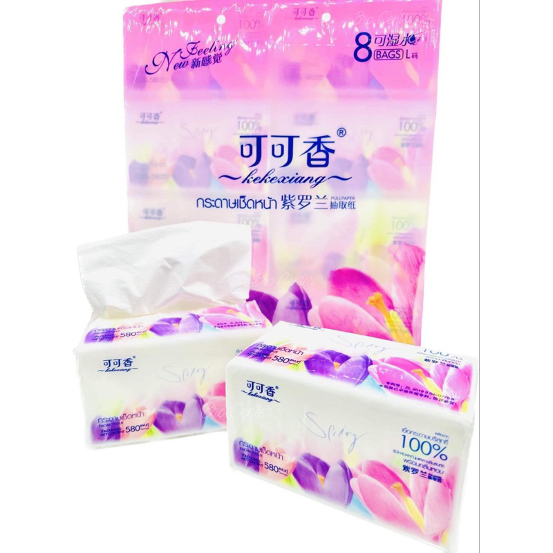 กระดาษทิชชู่Ke Ke Xiang หนา 4 ชั้น 1 แพ็คมี 8 ห่อ