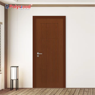 ส่งฟรี ประตูโมเดิร์น ประตู uPVC รุ่น PJR-003 ผิวเสี้ยนไม้ เซาะร่อง Vacuum ประตูภายนอกกันน้ำ Polywood ประตูกันน้ำ