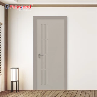 ส่งฟรี ประตูโมเดิร์น ประตู uPVC รุ่น PJR-001 ผิวเสี้ยนไม้ เซาะร่อง Vacuum ประตูภายนอกกันน้ำ Polywood ประตูกันน้ำ