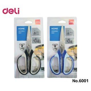 Deli กรรไกร สเตนเลส Scissors ขนาด 7 1/2 นิ้ว (190mm.) No.6001 ด้ามพลาสติก (คละสี)