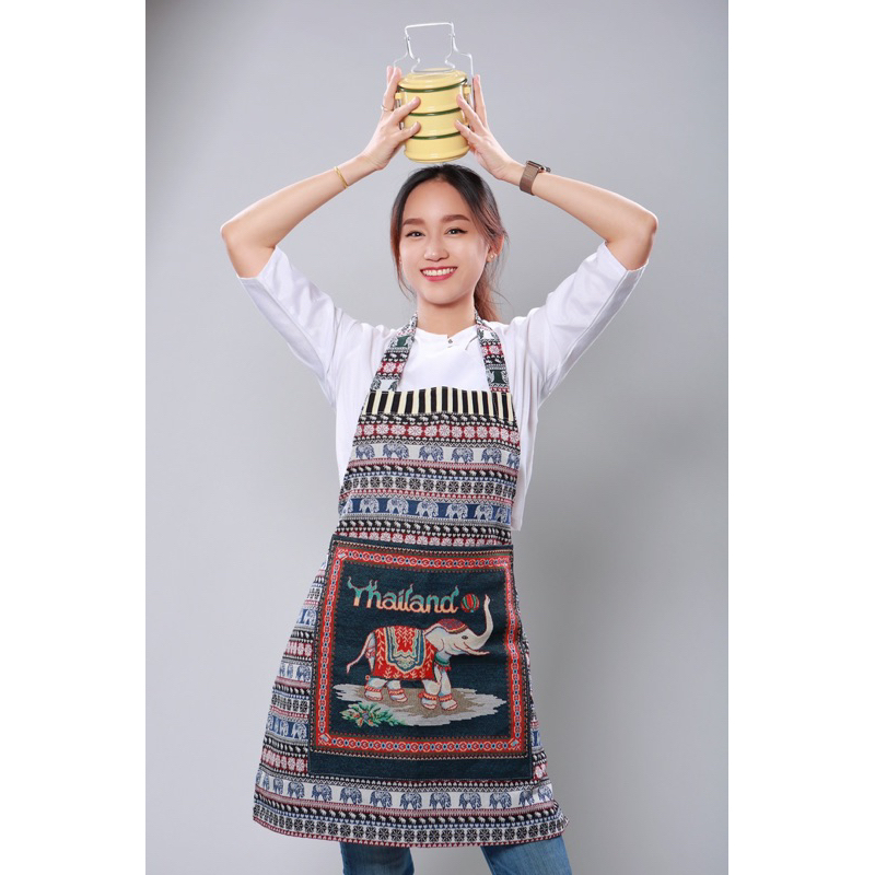 ผ้ากันเปื้อนลายช้างไทยแลนด์ สีกรม ราคาถูก Shopee Lazada