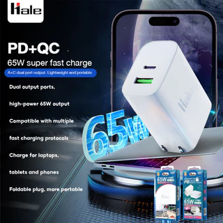 [มอก62368] HALE 65W หัวชาร์จ 2 พอร์ต USB-A USB-C สำหรับ iPhone iPad Macbook โน็ตบุค Huawei Samsung fast charging HA-08