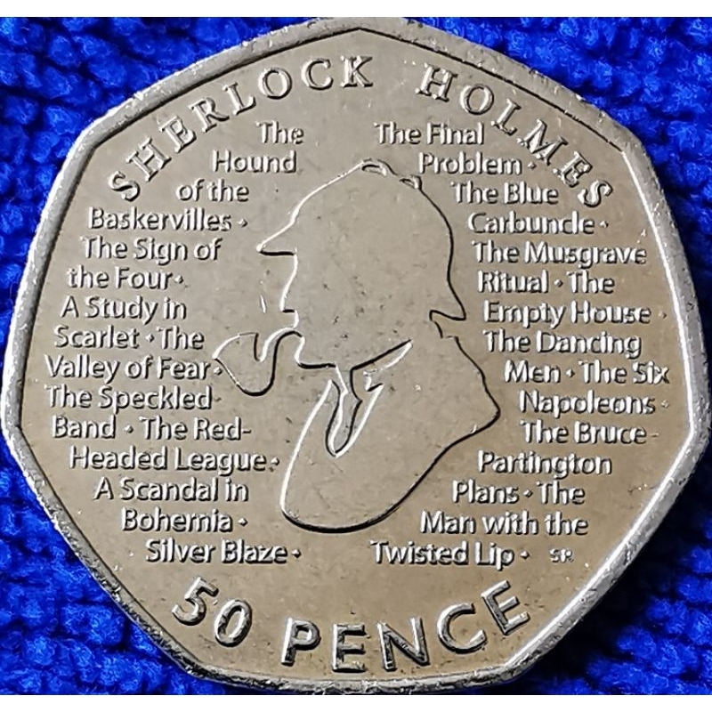 เหรียญ​อังกฤษ​ UK, 50​ Pence, (วาระ​ที่ระลึก​ เชอร์ล็อค​ โฮล์ม), #​1349T, ไม่​ผ่าน​ใช้​ UNC