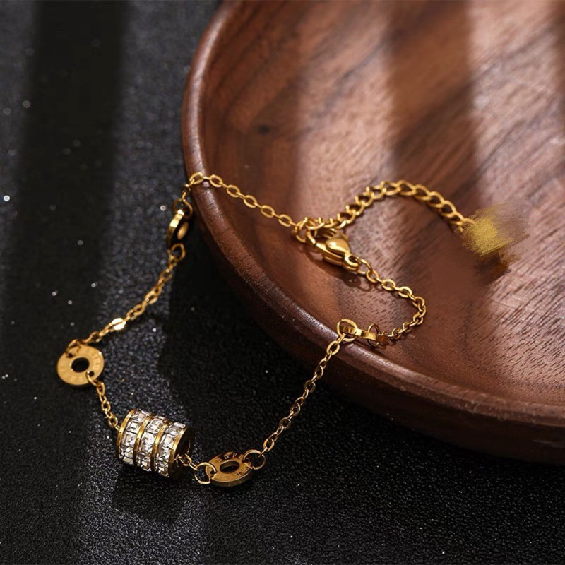 (สินค้าพร้อมส่งจากไทย ) สร้อยข้อมือสแตนเลสสตีลประดับเพชร สร้อยสแตนเลสสตีลแท้ ไม่ลอกดำ