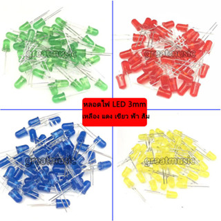 (ราคา 10 ชิ้น)หลอดไฟ LED 3mm สี เหลือง แดง เขียว ฟ้า ส้ม 20mA พร้อมส่ง