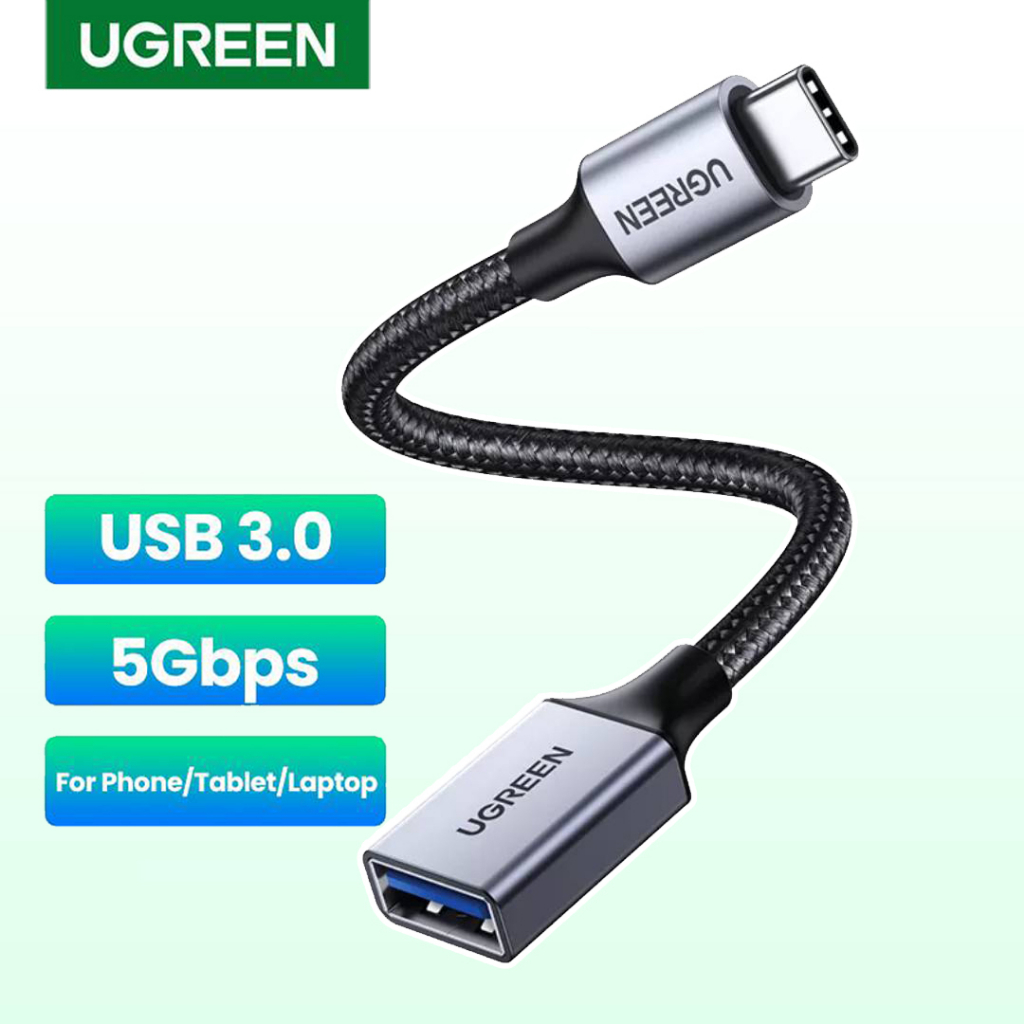 UGREEN รุ่น70889 อะแดปเตอร์เคเบิ้ลสายถัก Type C to USB 3.0 OTG โอนถ่ายข้อมูล 5Gbps รองรับมือถือ และแท็บเล็ต