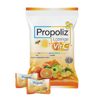 Propoliz Lozenge Vit C โพรโพลิซ ชนิดเม็ดอม ลูกอม ผสมวิตามินซี 60 mg จำนวน 1 ซอง บรรจุ 8 เม็ด 21322