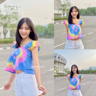 เสื้อมัดย้อมแขนระบายสีพาสเทลเอวลอย