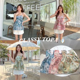 CLASSY TOP️🕯️🪞 พร้อมส่ง สายเดี่ยวระบาย ผ้าทวิตลายดอกไม้ สายเดี่ยวสายสปาเกตตี้ สม็อคหลัง เสื้อสไตล์ลูกคุณ