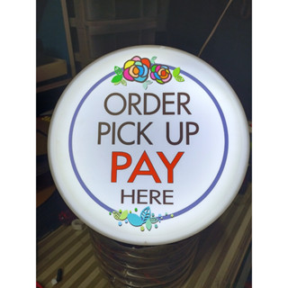 ป้ายไฟ ORDER PICK UP PAY HERE ไฟ LED สีสวยสะดุดตา ขนาดเส้นผ่าศูนย์กลาง 24 ซม.