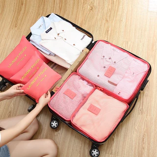 พร้อมส่ง กระเป๋าจัดระเบียบ ใส่เสื้อผ้า Set 6 ชิ้น กระเป๋าจัดระเบียบเดินทาง