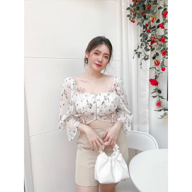 เสื้อครอปผ้สชีฟองขโบว์