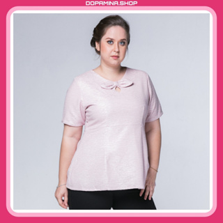 DOPAMINA เสื้อผ้าสาวอวบ เสื้อผ้าแฟชั่น สีชมพู [L-XL] รอบอก 38-40 นิ้ว [DPM-005 Beauty ribbon blouse]