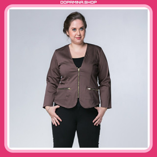 DOPAMINA เสื้อผ้าสาวอวบ Blazer เสื้อสูท เสื้อคุลม สีน้ำตาล [L-2XL] รอบอก 38-42 นิ้ว [DPM-002 Zipper Blazer ]