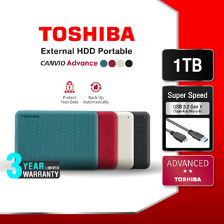 Toshiba External (1TB) USB 3.2 SuperSpeed, HDD 2.5 รุ่น (Canvio Advance V10) Security/Auto-backup สี Green/Black/Red/White ฮาร์ดดิสพกพา External Harddisk Harddrive