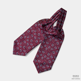 Navy&amp;White Paisley on Burgandy red N/R Ascot tie-แอสคอตเนคไทสีแดงเบอร์กันดีลายลูกน้ำ