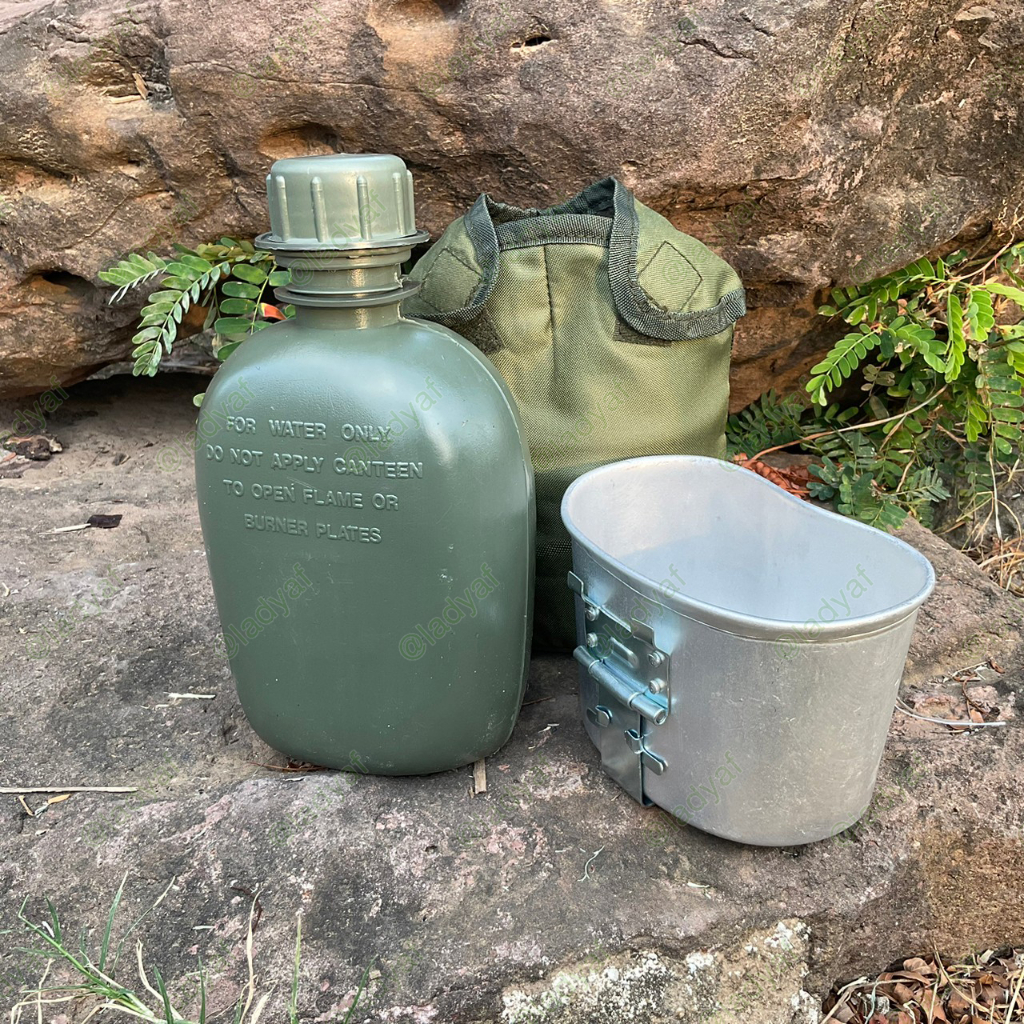 กระติกน้ำทหาร ทรงกลม ทบ. รด. พร้อมหม้อต้ม ขนาด1ลิตร  ใส่ร้อยกับเข็มขัดได้