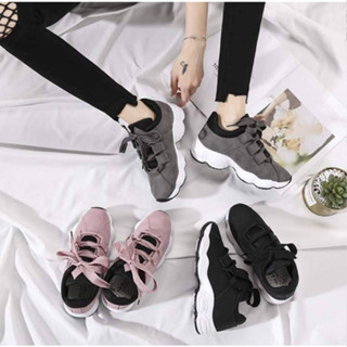 "!!NEW!! รองเท้าผ้าใบเสริมส้น รองเท้าแฟชั่น รองเท้าผ้าใบผู้หญิง ส้น 5 cm มี 4 สี ชมพู / ดำ / ขาว / เทา พร้อมส่ง No.F086"