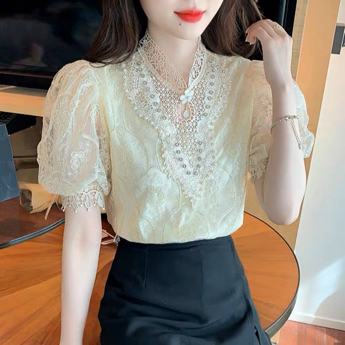 เสื้อลูกไม้แขนสั้นงานสวยคมพรีเมี่ยม มีซับทั้งตัว (รหัสb423) - รูปที่ 2