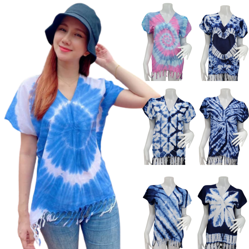 เสื้อมัดย้อมคอกะเหรี่ยง งานHandmade(วีหน้าวีหลัง)