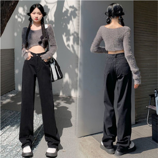 📢จัดส่งทันที📢Cc jeans 067 S-XL กางเกงยีนส์ผู้หญิง เอวสูง ทรงกระบอก ไม่ยืด กางเกงผู้หญิง