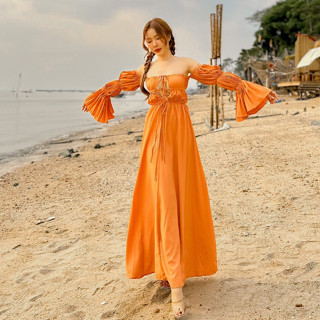 Theme.003 ชุดราตรียาว Queen orange  สีส้มออร่า ตรีมร้อนแรงเปรี้ยวจี๊ด  ommishop