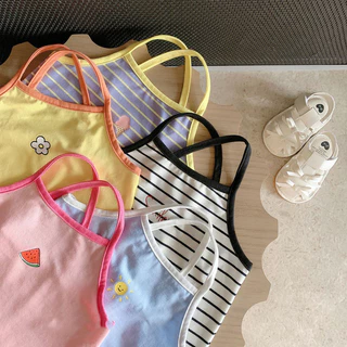 Babyonline(Y167)B1 (ส่งด่วน1วัน)เสื้อสายเดี่ยวไขว์หลังผ้าฝ้ายลายน่ารักๆสำหรับเด็ก ผ้านุ่มเด้ง ระบายอากาศ