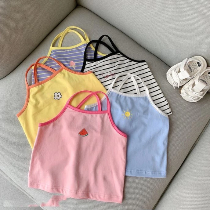 Babyonline(Y167)B1 (ส่งด่วน1วัน)เสื้อสายเดี่ยวไขว์หลังผ้าฝ้ายลายน่ารักๆสำหรับเด็ก ผ้านุ่มเด้ง ระบายอากาศ