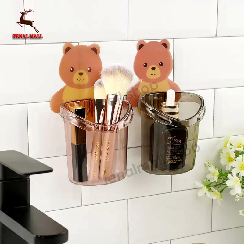 ที่วางแปรงสีฟัน ชั้นวางของในห้องน้ำติดผนัง กล่องเก็บอุปกรณ์อาบน้ำ หมีน้อย แบบไม่เจาะ thumbnail 4