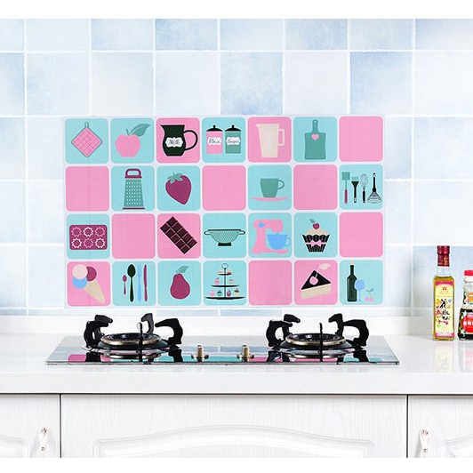 (F-114) แผ่นติดผนังห้องครัว กันเลอะ กันคราบ ทำความสะอาดง่าย สติ๊กเกอร์ฟอยล์อลูมิเนียมติดผนังห้องครัว