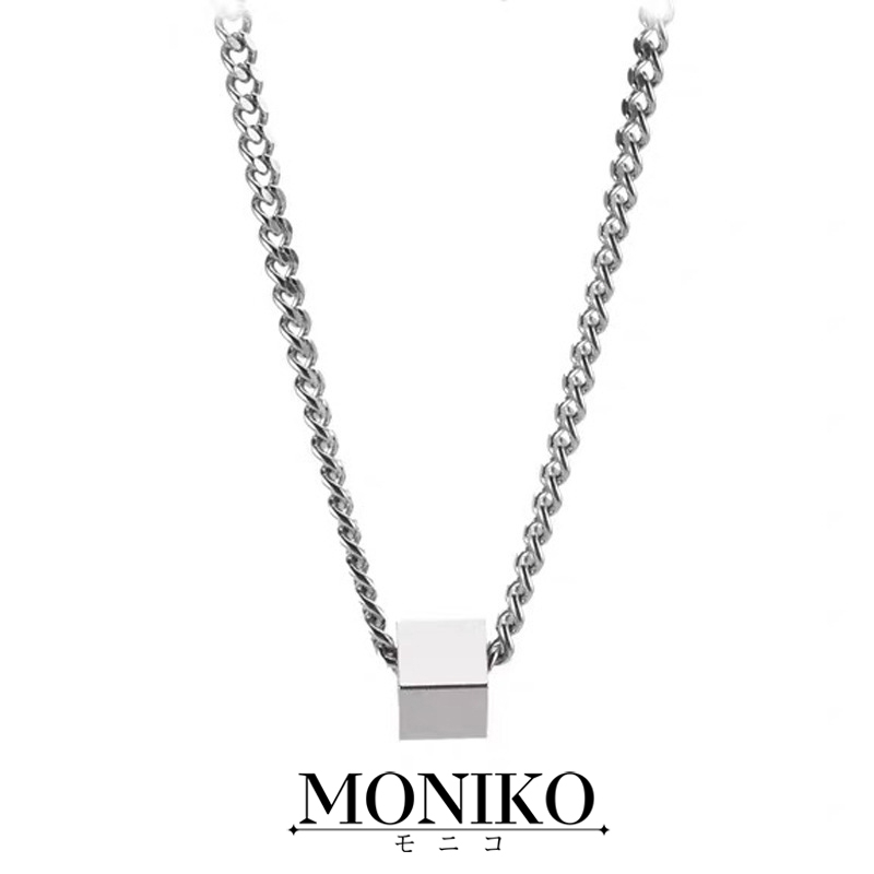 MONIKO สร้อยคอโซ่ จี้ีรูปสี่เหลี่ยมจัตุรัส เครื่องประดับแฟชั่น สําหรับผู้ชายผู้หญิง - รูปที่ 4