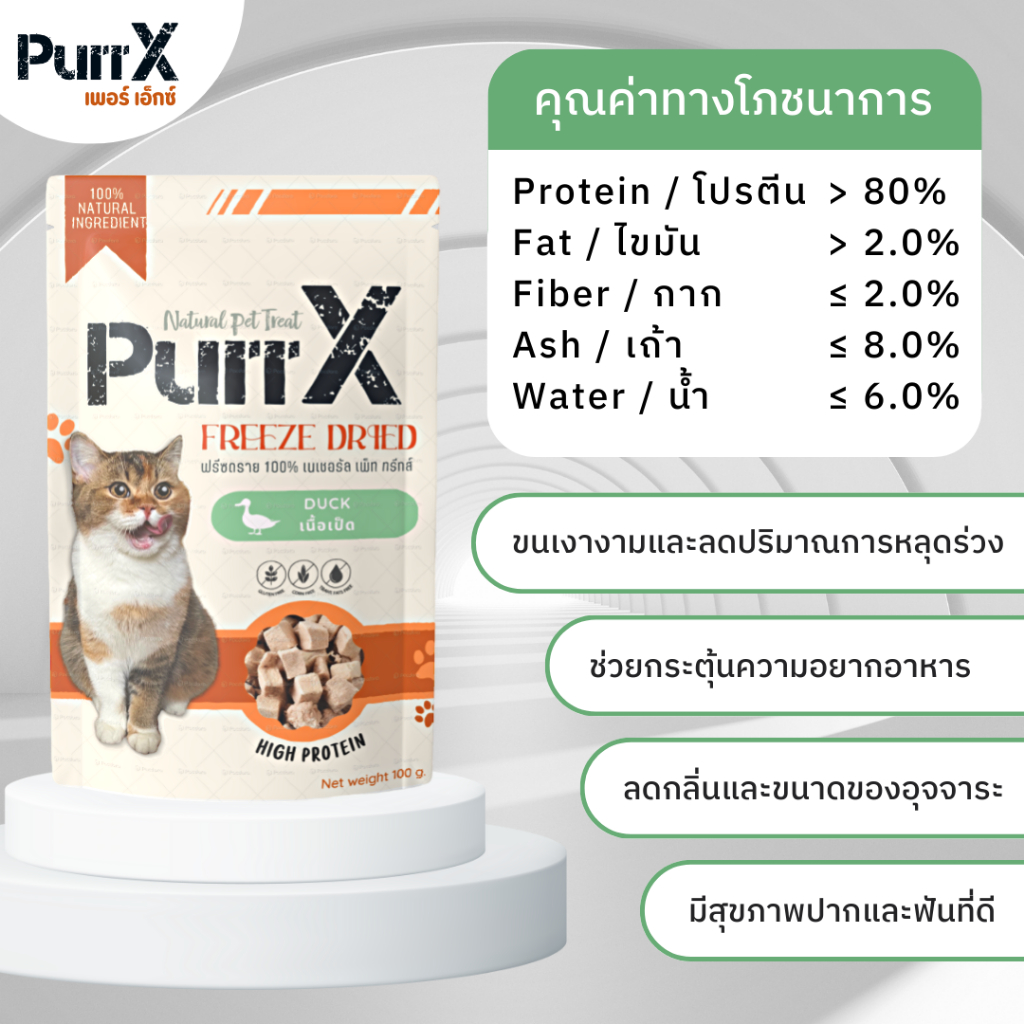 【3 แถม 1 คละได้ 】Purr X ขนมฟรีซดรายเกรดพรีเมียม สูตรเนื้ออกเป็ด ขนาด 40 กรัม Freeze Dried Duck Breast 40 g. ขนมแมว ขนมส - รูปที่ 3
