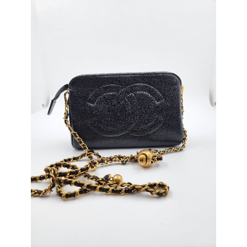 Chanel black zip-top clutch purse1990s