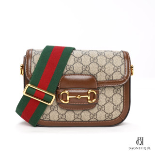 GUCCI HORSEBIT 1955 MINI BROWN GG SUPREME MONOGRAM GHW