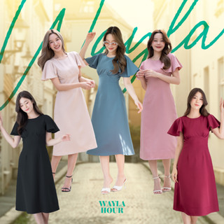 WAYLA Hour - เดรสแขนพลิ้วทรงเอ (Bright/Blue/Ruby/Blush/Dark)