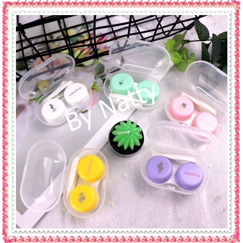 💛ตลับใส่คอนแทคเลนส์ กระบองเพชร กล่องเก็บคอนแทค ที่ใส่คอนแทคเลนส์ พร้อมอุปกรณ์ (Contact lens Box Set)