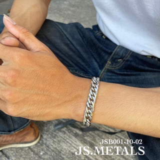 JSB001-10-02 สีเงาเงิน สร้อยข้อมือเลสแทเ โดนน้ำได้ ฟรีกล่อง