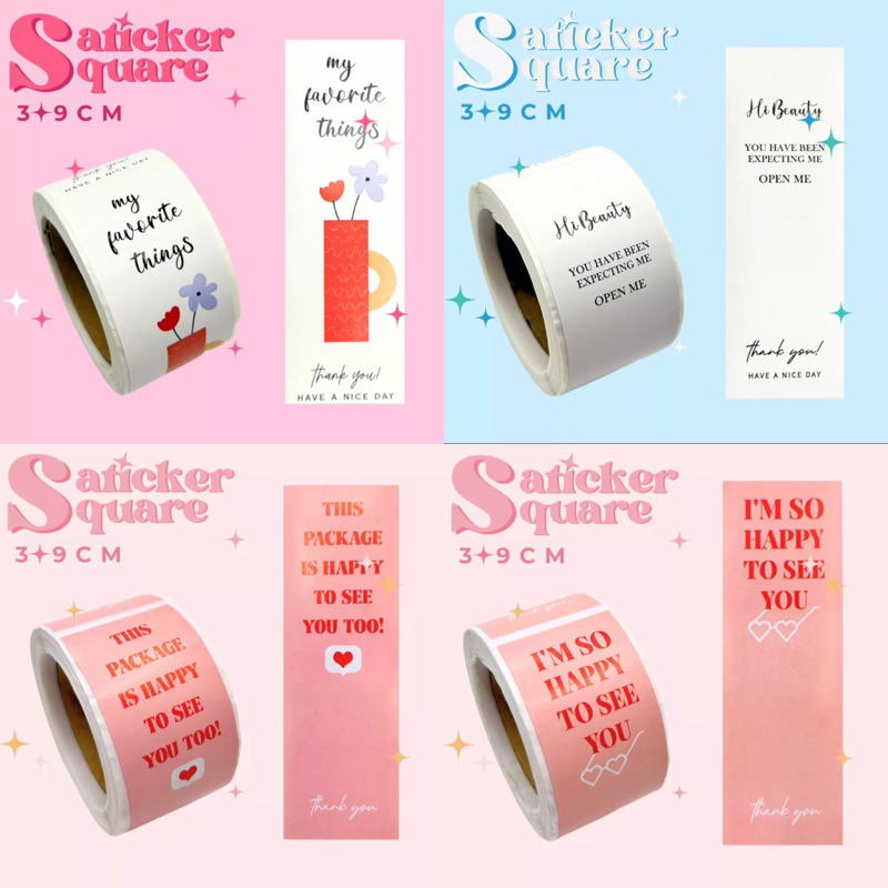 สติ๊กเกอร์ Thank you เหลี่ยม พร้อมส่ง ขนาด3*9cm