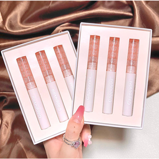 ลิปกลอสหมCP122 SET3ชิ้น ลิปหมีCappuvini เกลี่ยง่าย เนื้อกํามะหยี่  สีชมพู เคลือบริมฝีปาก -CP122