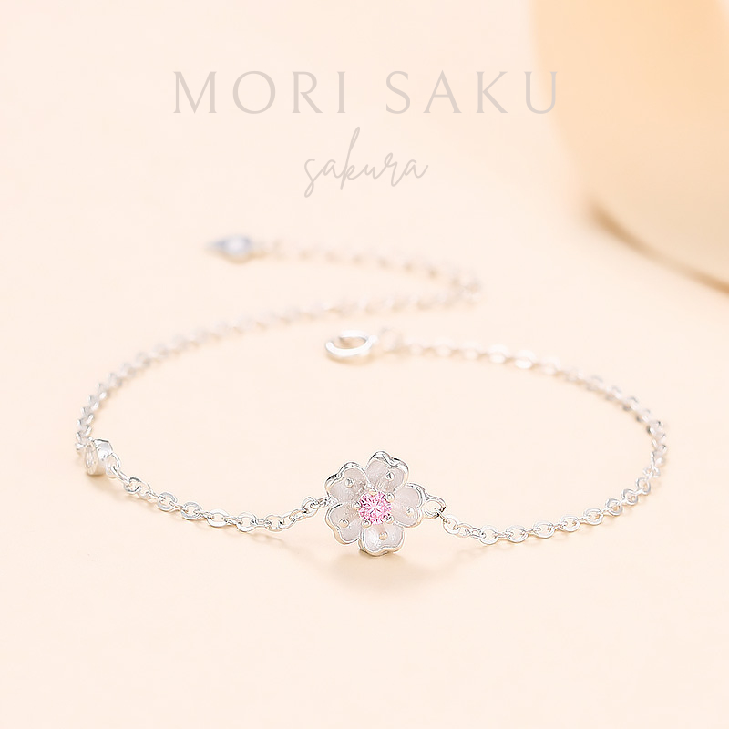 nnjew สร้อยข้อมือ รุ่น Sakura Pink Crystal Bracelet ชุบทองคำขาว เครื่องประดับ แฟชั่น